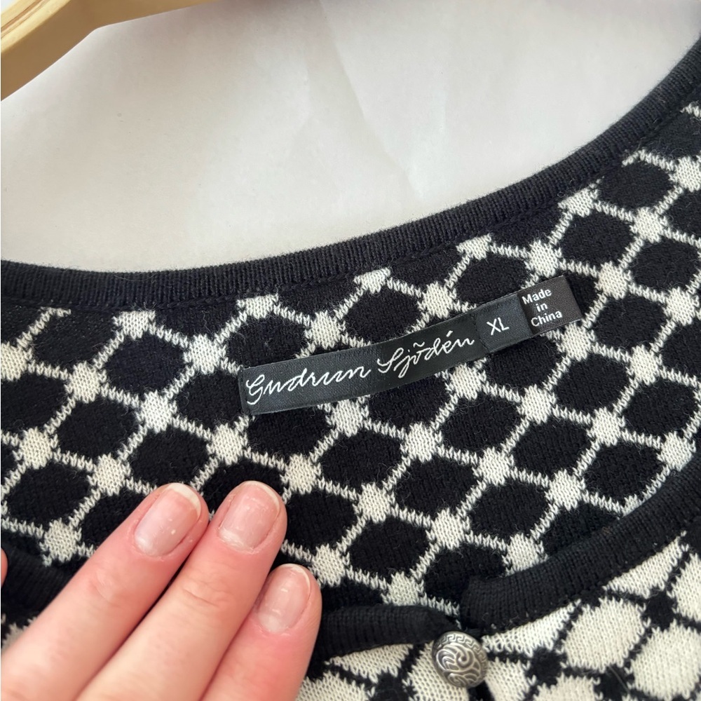 NWT Gudrun Sjoden Scandinavian Black White Lemon Organic Cotton Cardigan Size XL - Picture 10 of 10